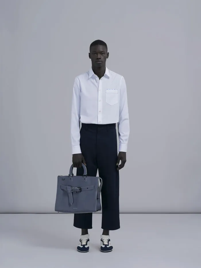 Marni Treasure Bag In Grey Leather Smoke Mens Shopping Bags Marni Treasure Bag In Grey Leather Smoke Mens Shopping Bags