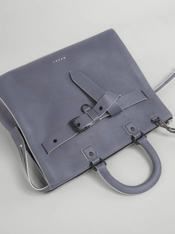 Marni Treasure Bag In Grey Leather Smoke Mens Shopping Bags Marni Treasure Bag In Grey Leather Smoke Mens Shopping Bags