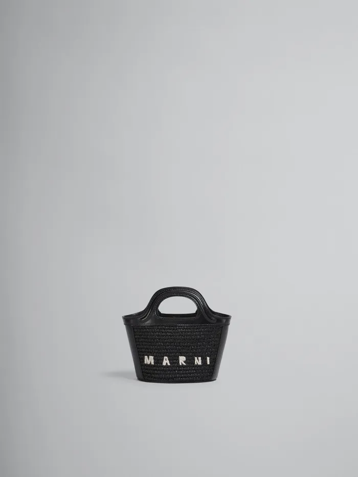Marni Tropicalia Micro Bag In Leather And Raffia Black Womens Handbags