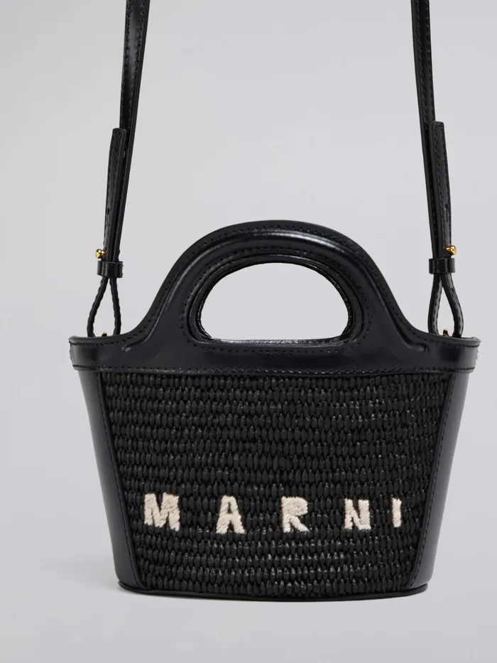 Marni Tropicalia Micro Bag In Leather And Raffia Black Womens Handbags Marni Tropicalia Micro Bag In Leather And Raffia Black Womens Handbags