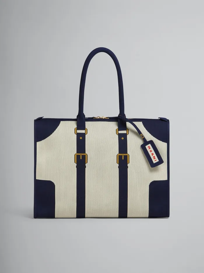 Marni White And Blue Trompel039il Jacquard Travel Bag Silk White Womens Handbags