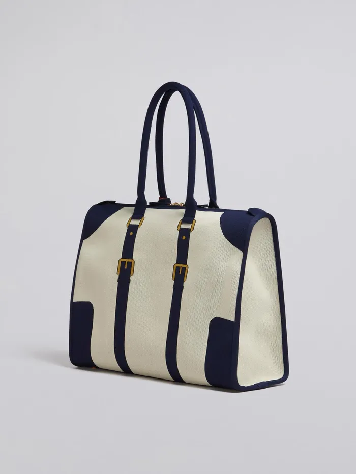 Marni White And Blue Trompel039il Jacquard Travel Bag Silk White Womens Handbags Marni White And Blue Trompel039il Jacquard Travel Bag Silk White Womens Handbags