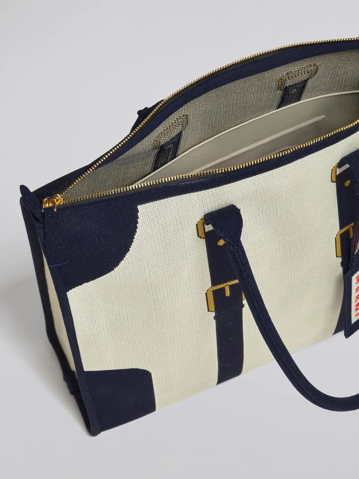 Marni White And Blue Trompel039il Jacquard Travel Bag Silk White Womens Handbags Marni White And Blue Trompel039il Jacquard Travel Bag Silk White Womens Handbags