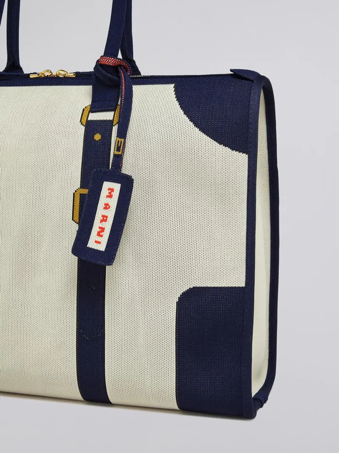 Marni White And Blue Trompel039il Jacquard Travel Bag Silk White Womens Handbags Marni White And Blue Trompel039il Jacquard Travel Bag Silk White Womens Handbags