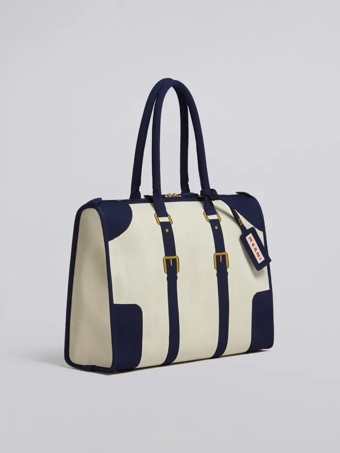 Marni White And Blue Trompel039il Jacquard Travel Bag Silk White Womens Handbags Marni White And Blue Trompel039il Jacquard Travel Bag Silk White Womens Handbags