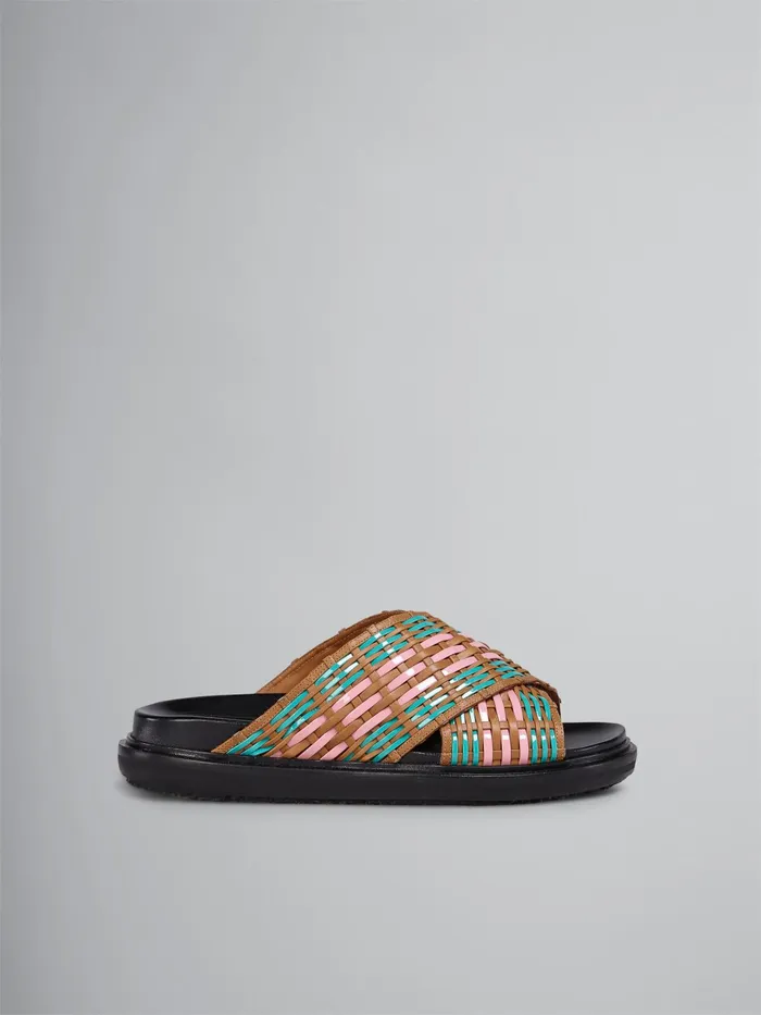 Marni Woven Leather Fussbett Pink Womens Sandals and Wedges