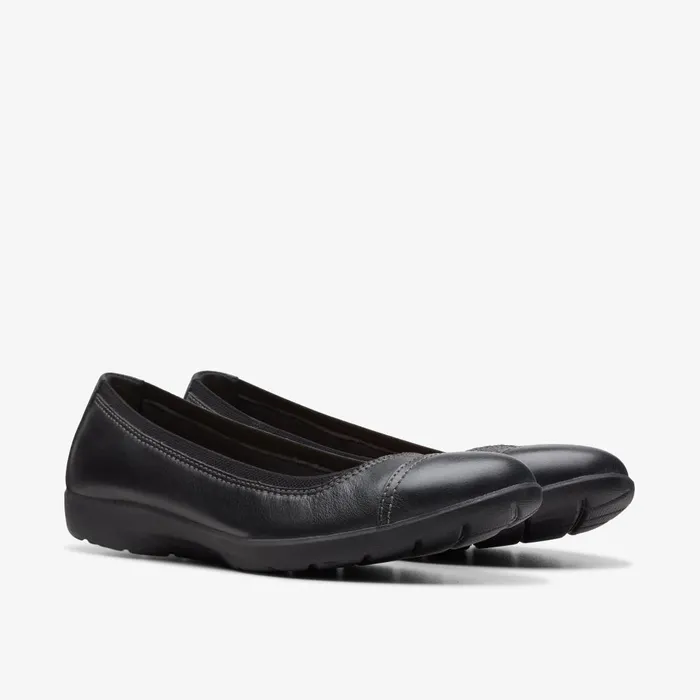 Meadow Opal Black Leather Women Clarks Flats