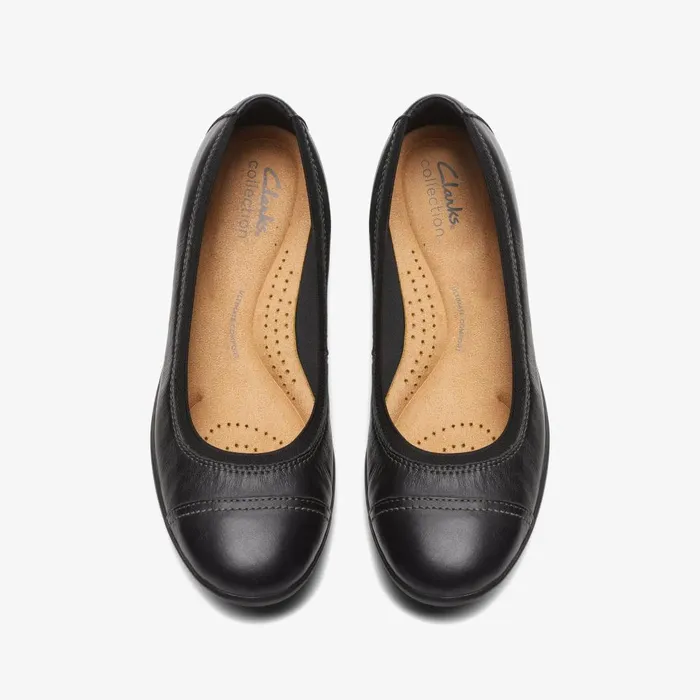 Meadow Opal Black Leather Women Clarks Flats
