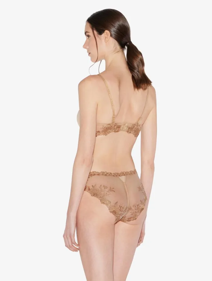 Medium Brief In Beige Lycra With Embroidered Tulle Lingerie La Perla Midrise