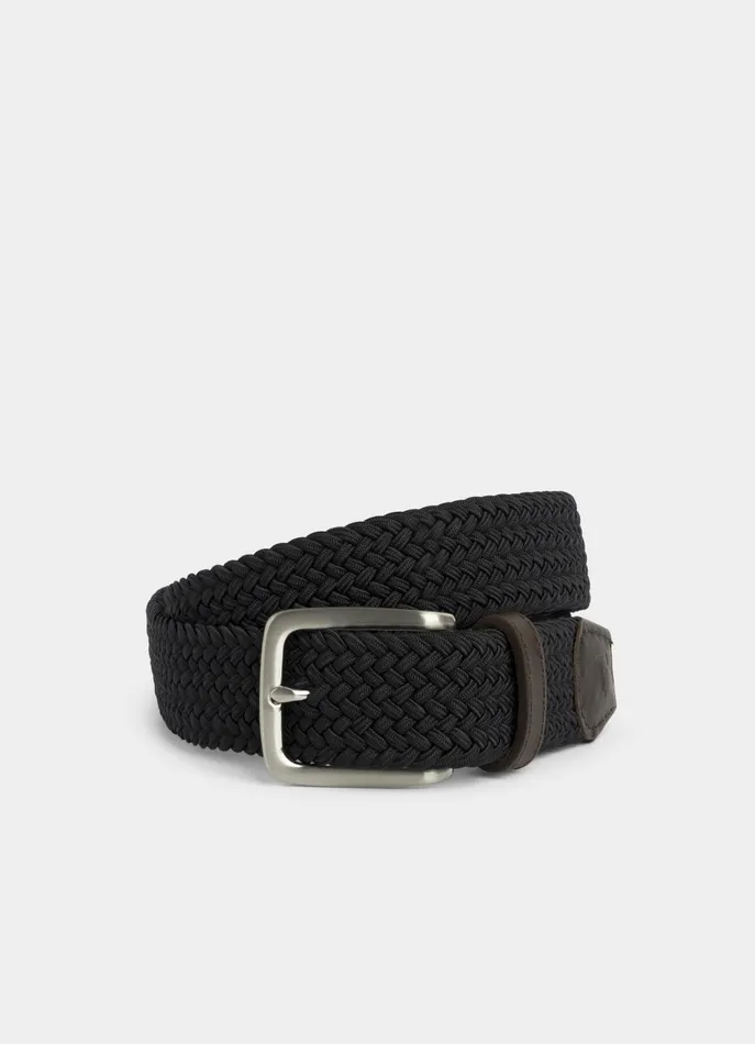 Men Belts Faonnable Braided Belt With Leather Details Marine Blue