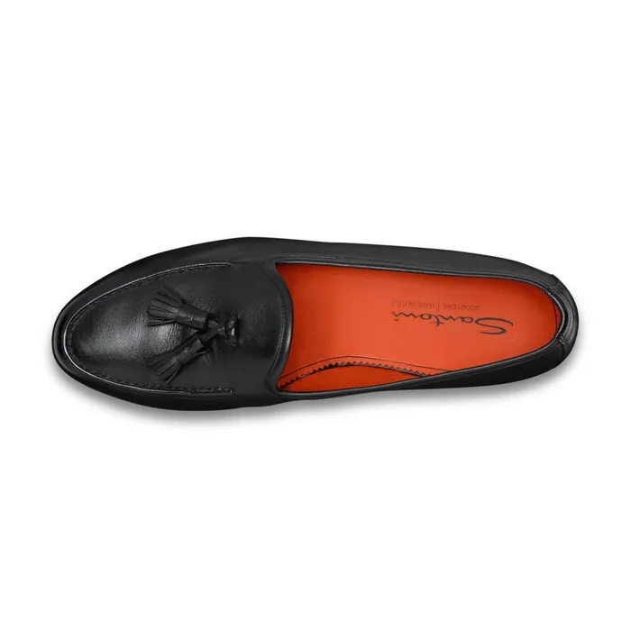 Men Black Leather Andrea Tassel Loafer Santoni Loafers
