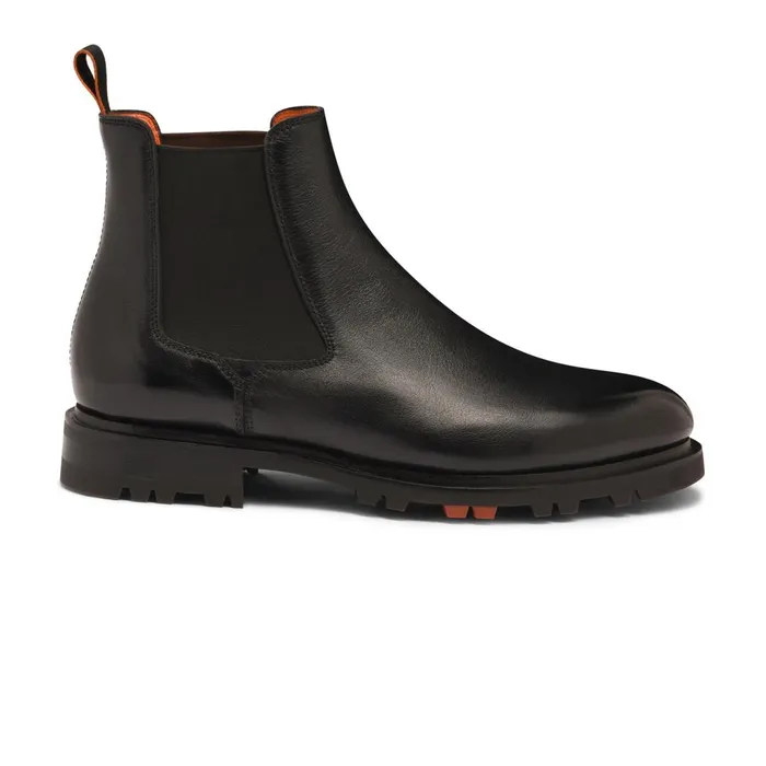Men Black Leather Chelsea Boot Santoni Boots