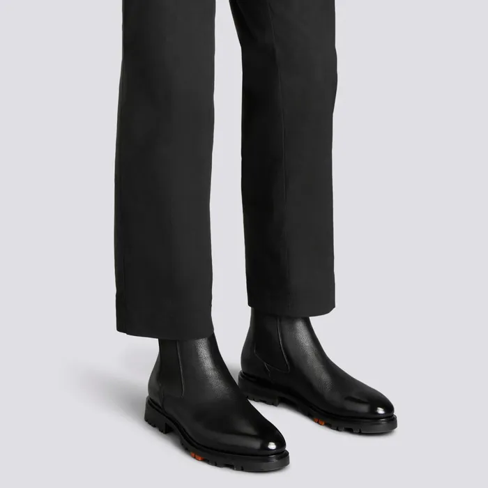 Men Black Leather Chelsea Boot Santoni Boots