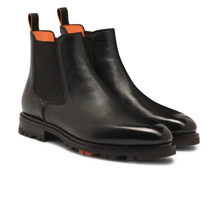Men Black Leather Chelsea Boot Santoni Boots