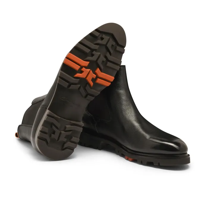 Men Black Leather Chelsea Boot Santoni Boots