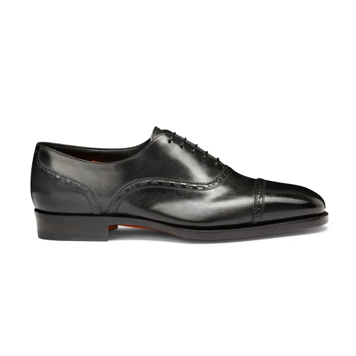 Men Black Leather Oxford Shoe Santoni LaceUps