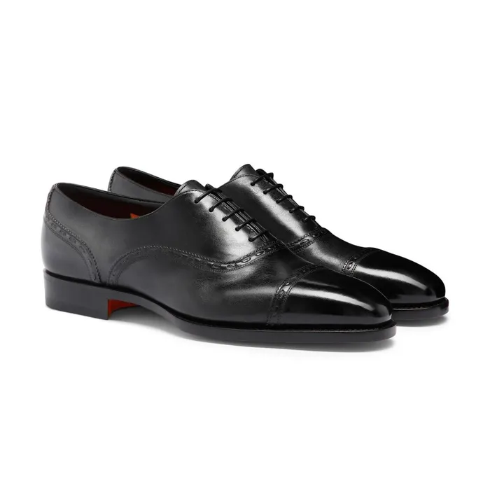 Men Black Leather Oxford Shoe Santoni LaceUps