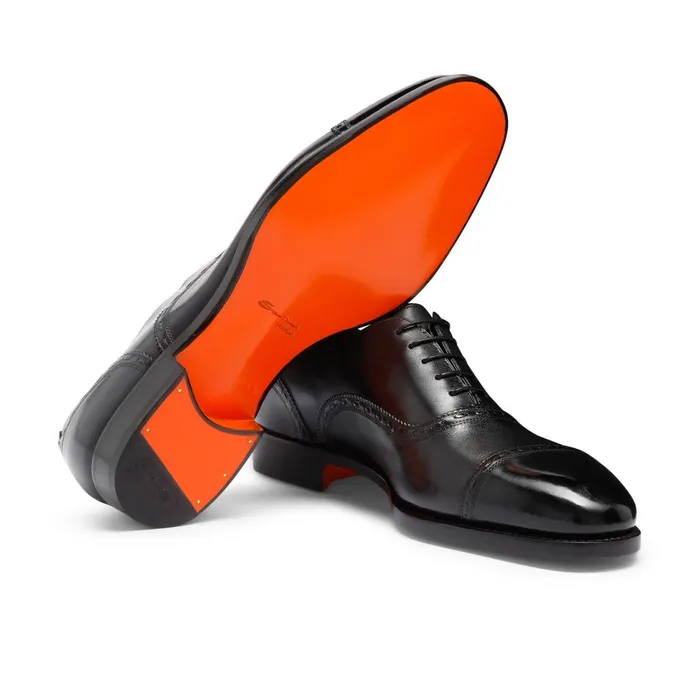Men Black Leather Oxford Shoe Santoni LaceUps