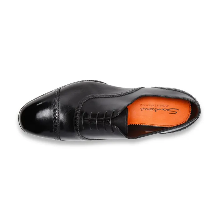 Men Black Leather Oxford Shoe Santoni LaceUps