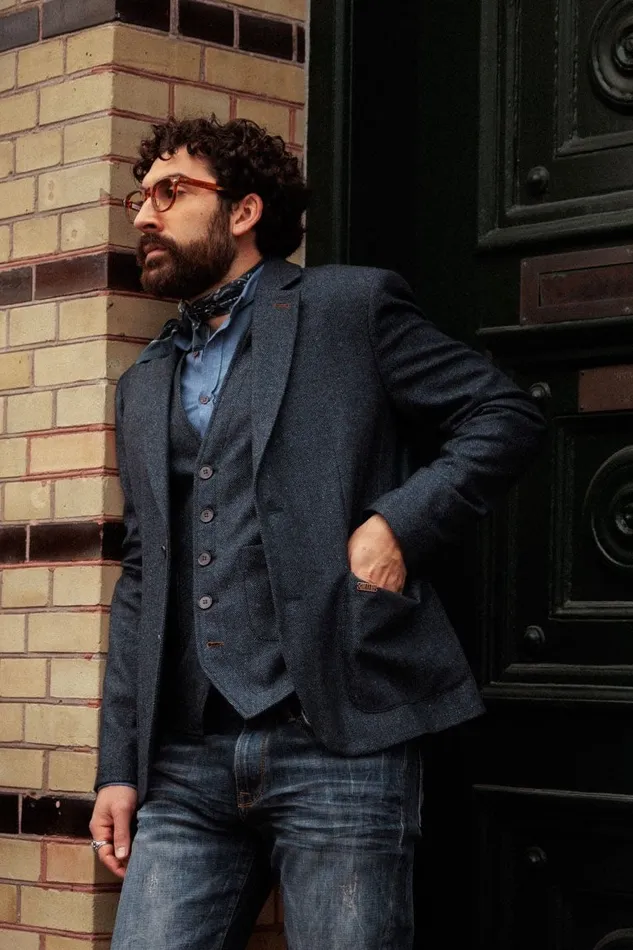 Men Blazers MOS MOSH MMGMason Herringbone Blazer Indigo Blue