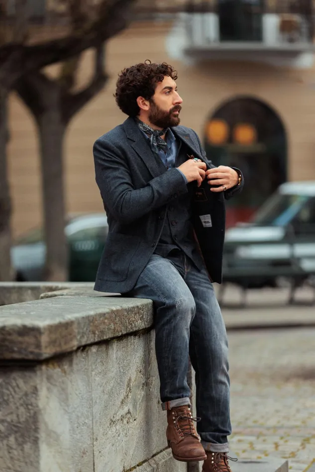 Men Blazers MOS MOSH MMGMason Herringbone Blazer Indigo Blue