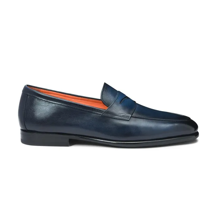 Men Blue Leather Carlo Loafer Santoni Loafers