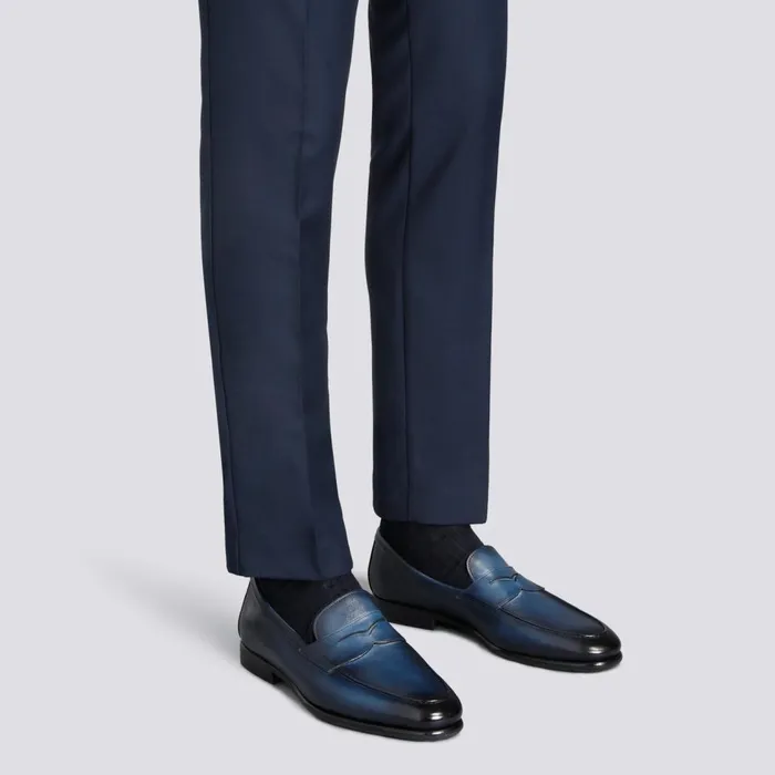 Men Blue Leather Carlo Loafer Santoni Loafers