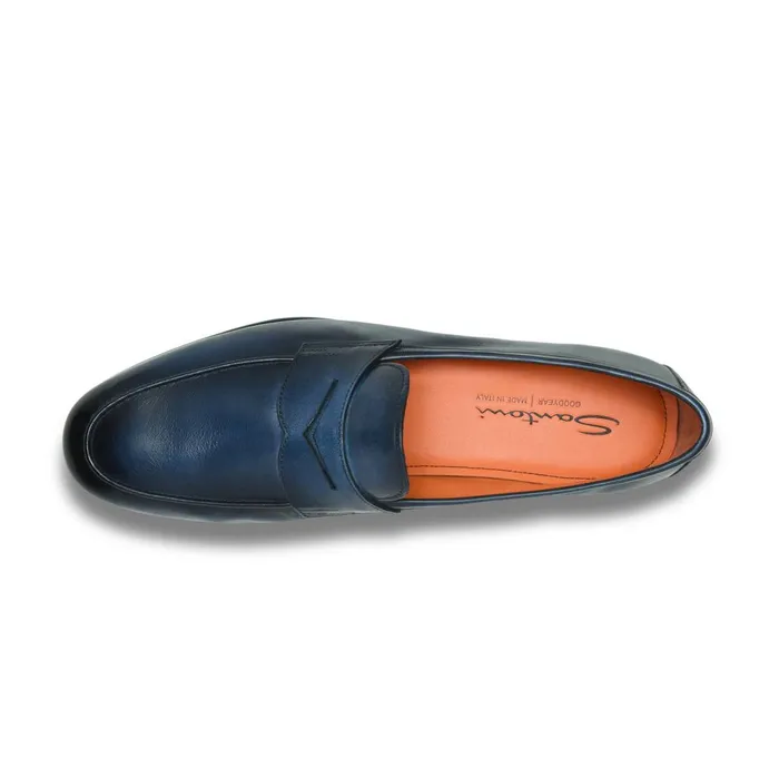 Men Blue Leather Carlo Loafer Santoni Loafers