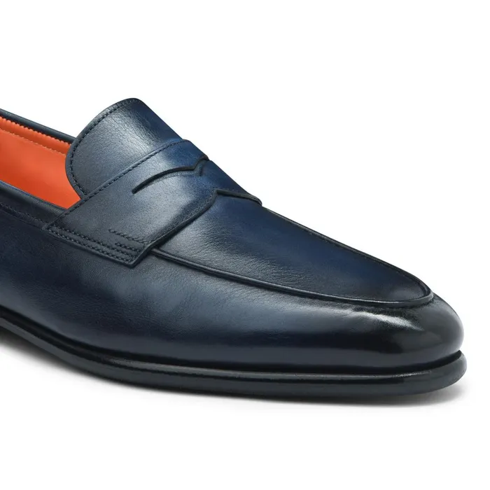 Men Blue Leather Carlo Loafer Santoni Loafers