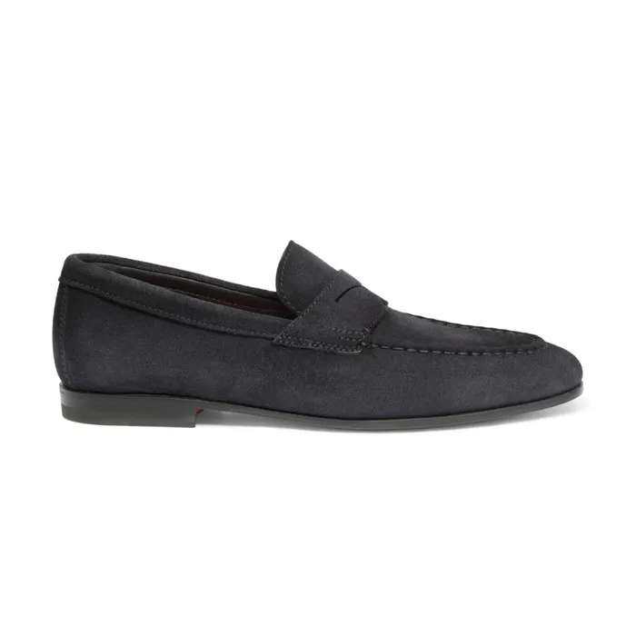 Men Blue Suede Penny Loafer Santoni Loafers