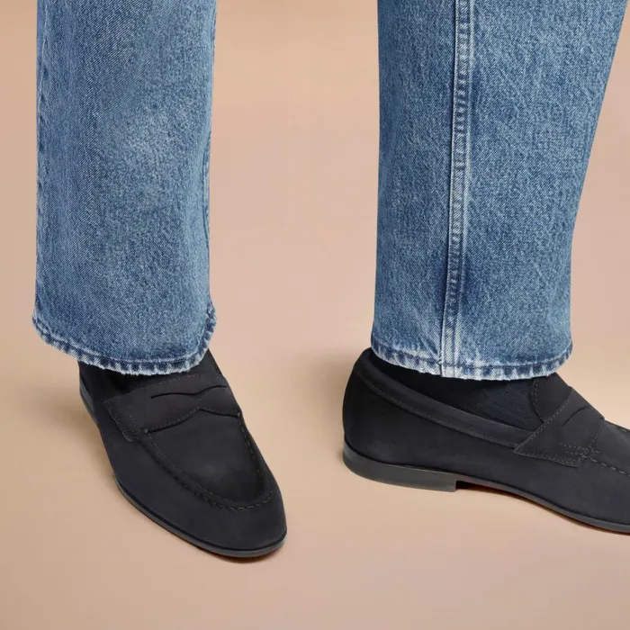 Men Blue Suede Penny Loafer Santoni Loafers