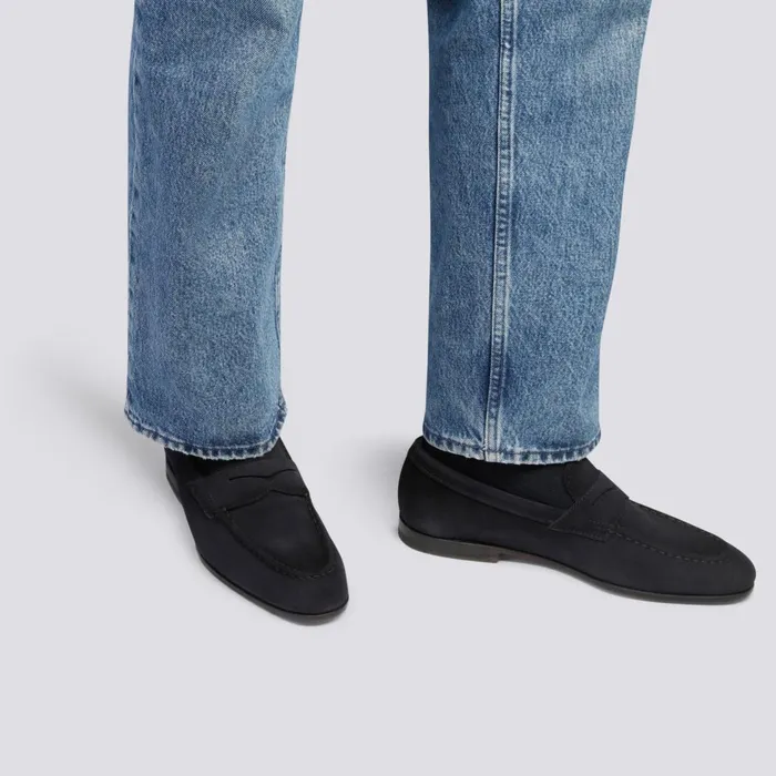Men Blue Suede Penny Loafer Santoni Loafers