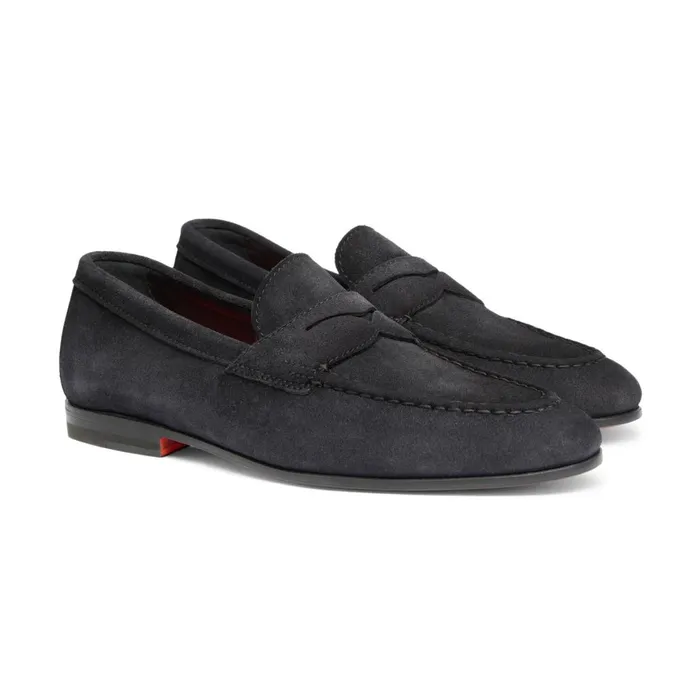 Men Blue Suede Penny Loafer Santoni Loafers