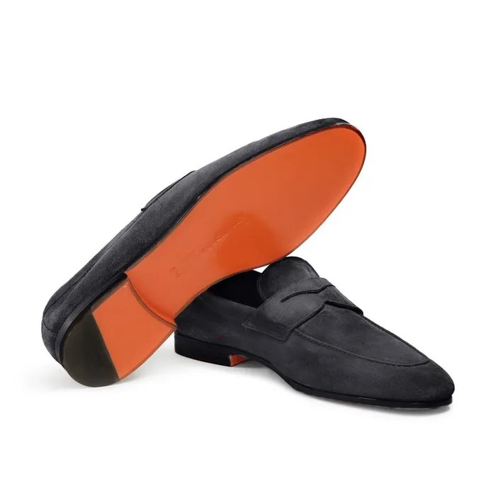 Men Blue Suede Penny Loafer Santoni Loafers