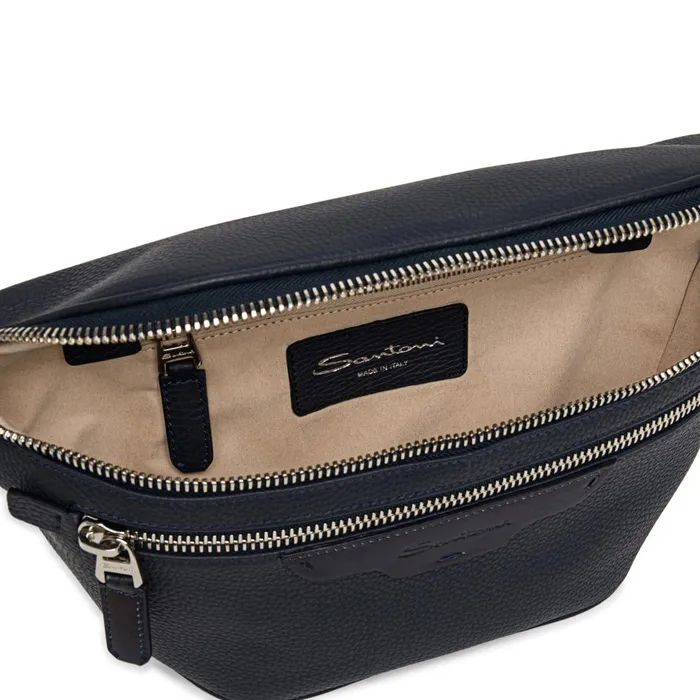 Men Blue Tumbled Leather Belt Bag Santoni Bags and Backpacks