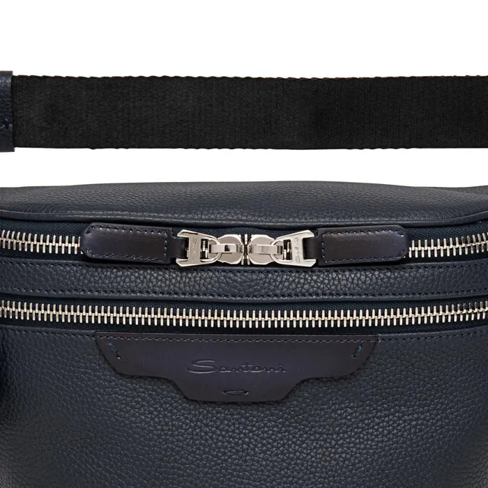 Men Blue Tumbled Leather Belt Bag Santoni Bags and Backpacks