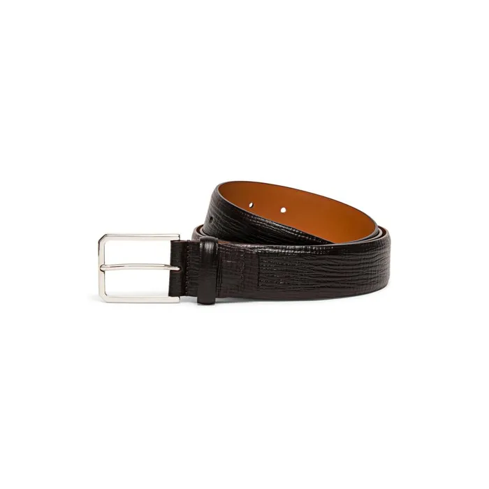 Men Brown Embossed Leather Adjustable Belt Santoni Belts