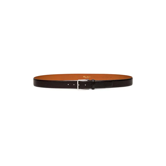 Men Brown Embossed Leather Adjustable Belt Santoni Belts