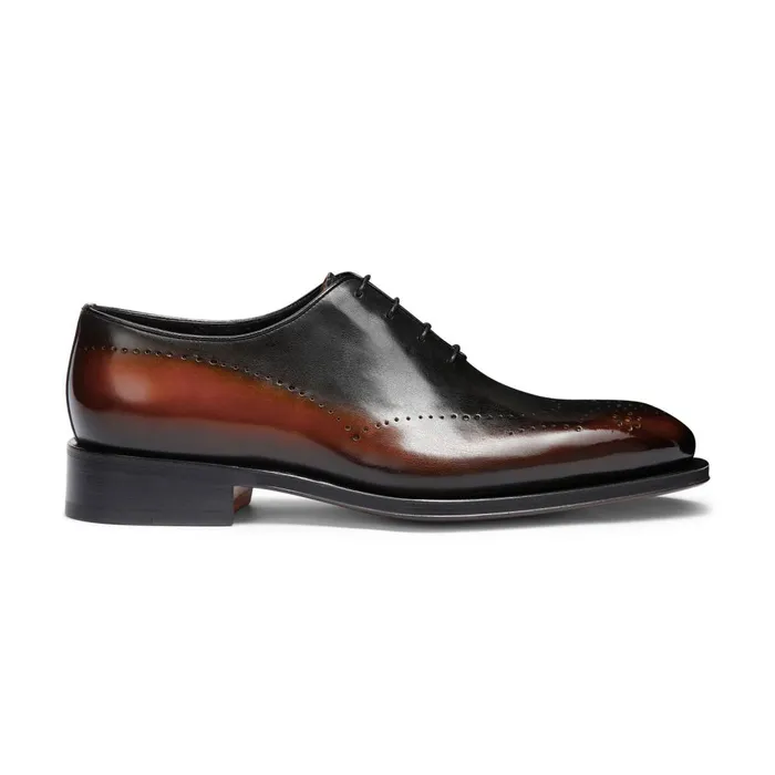 Men Brown Leather Oxford Brogue Santoni LaceUps