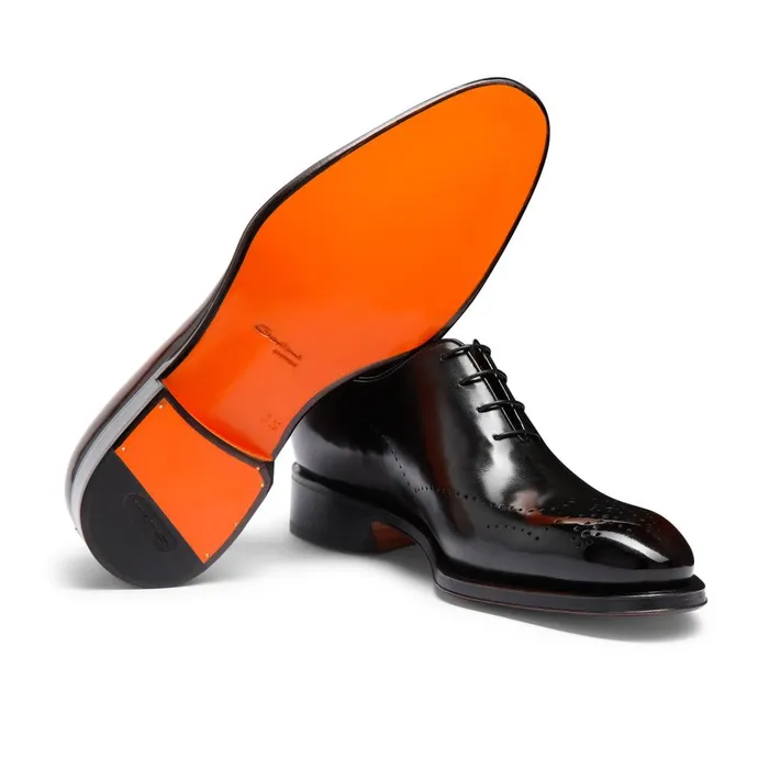 Men Brown Leather Oxford Brogue Santoni LaceUps