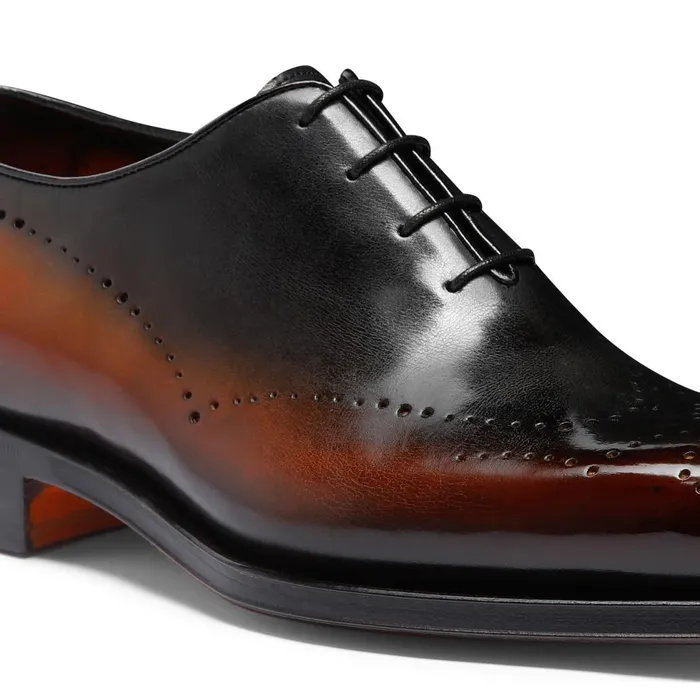 Men Brown Leather Oxford Brogue Santoni LaceUps