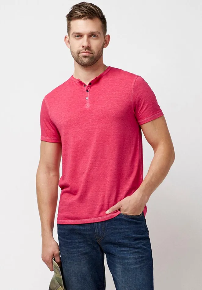 Men Buttoned Henley Yellow Kasum TShirt Sunshine Buffalo David Bitton Tops and Tees