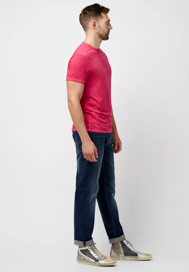 Men Buttoned Henley Yellow Kasum TShirt Sunshine Buffalo David Bitton Tops and Tees