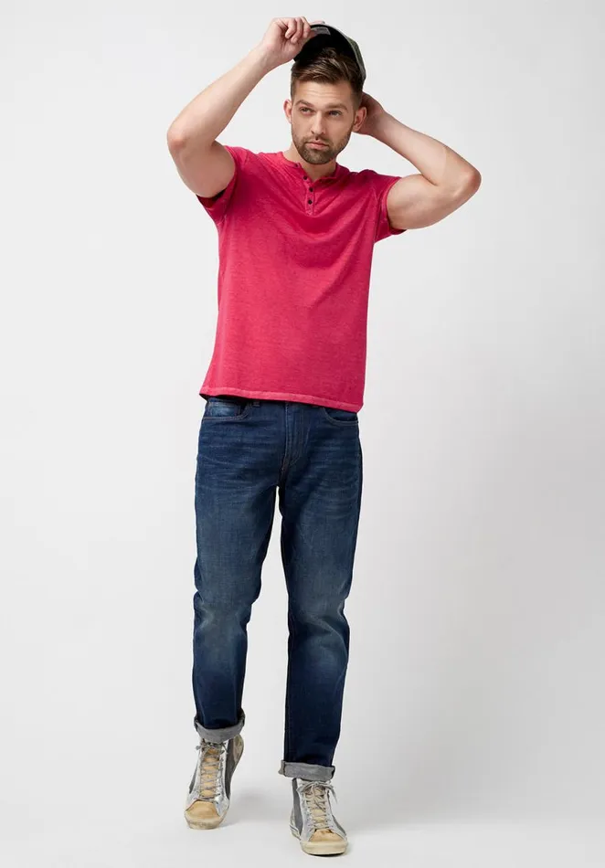 Men Buttoned Henley Yellow Kasum TShirt Sunshine Buffalo David Bitton Tops and Tees
