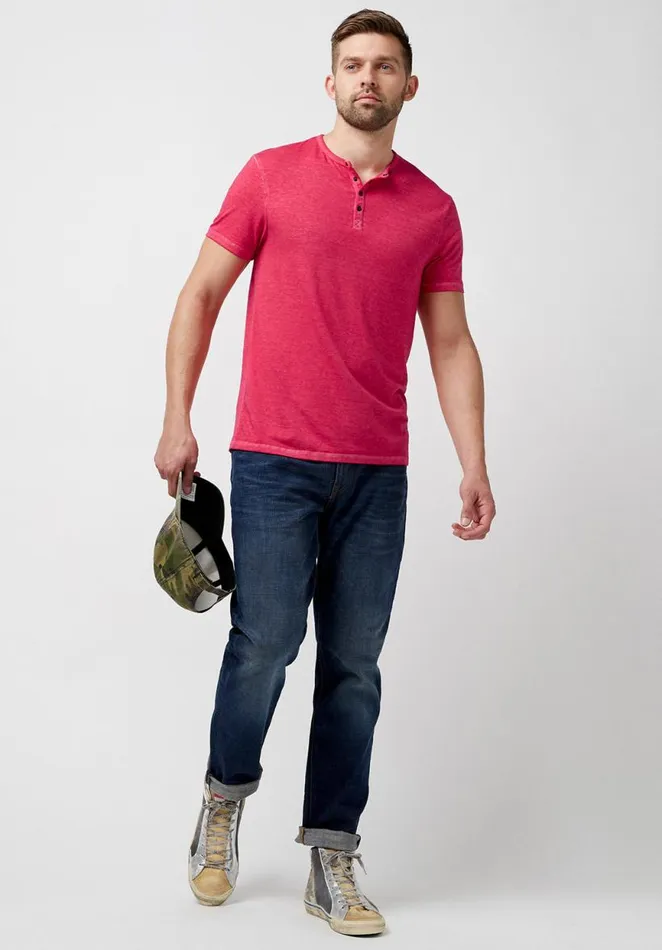 Men Buttoned Henley Yellow Kasum TShirt Sunshine Buffalo David Bitton Tops and Tees