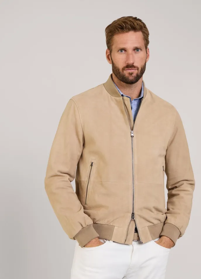 Men Coats and Jackets Faonnable Suede Bomber Jacket Light Beige