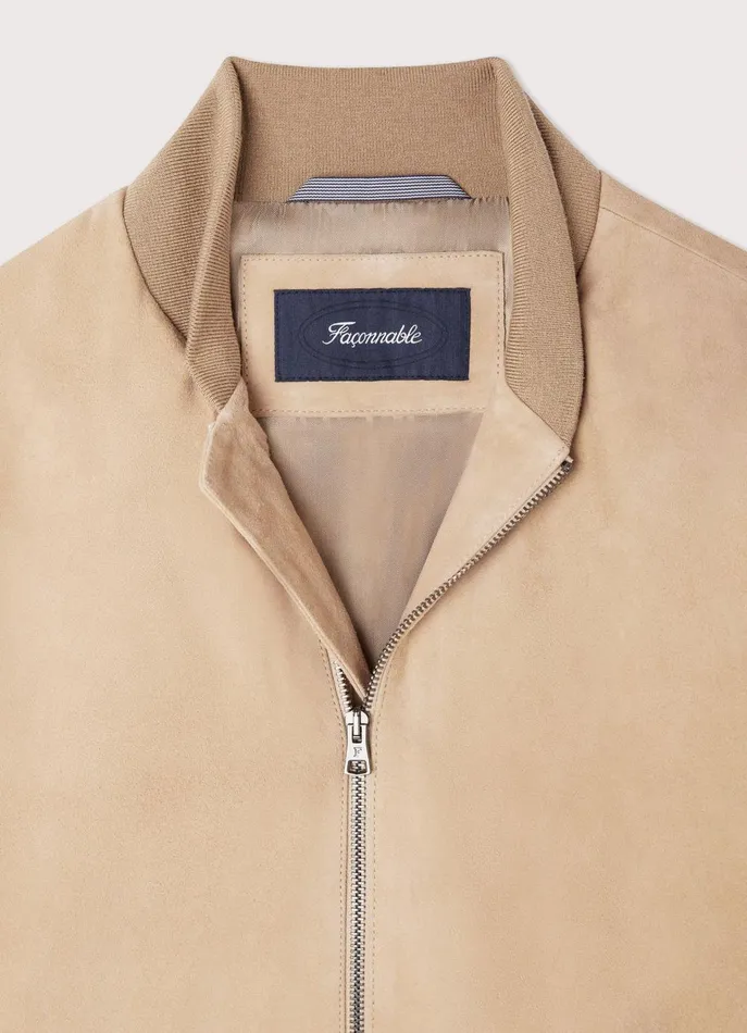 Men Coats and Jackets Faonnable Suede Bomber Jacket Light Beige