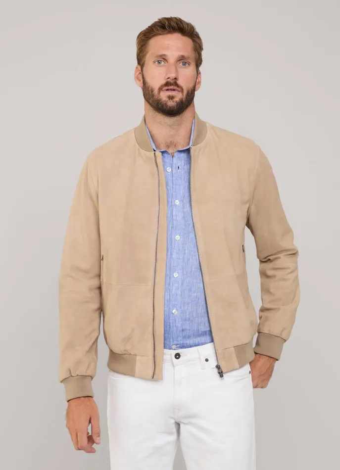 Men Coats and Jackets Faonnable Suede Bomber Jacket Light Beige