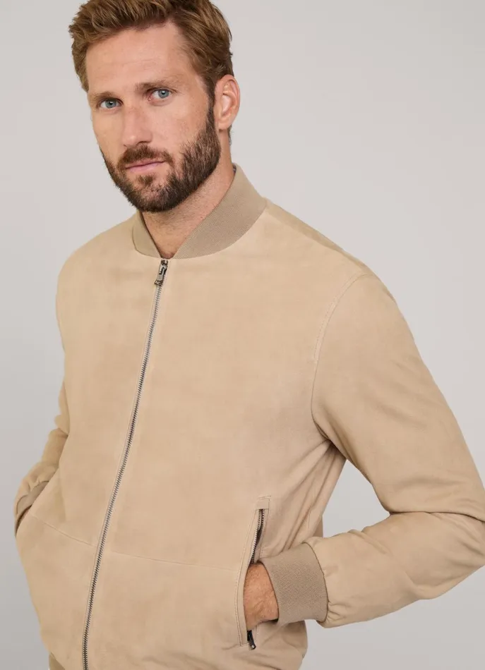 Men Coats and Jackets Faonnable Suede Bomber Jacket Light Beige