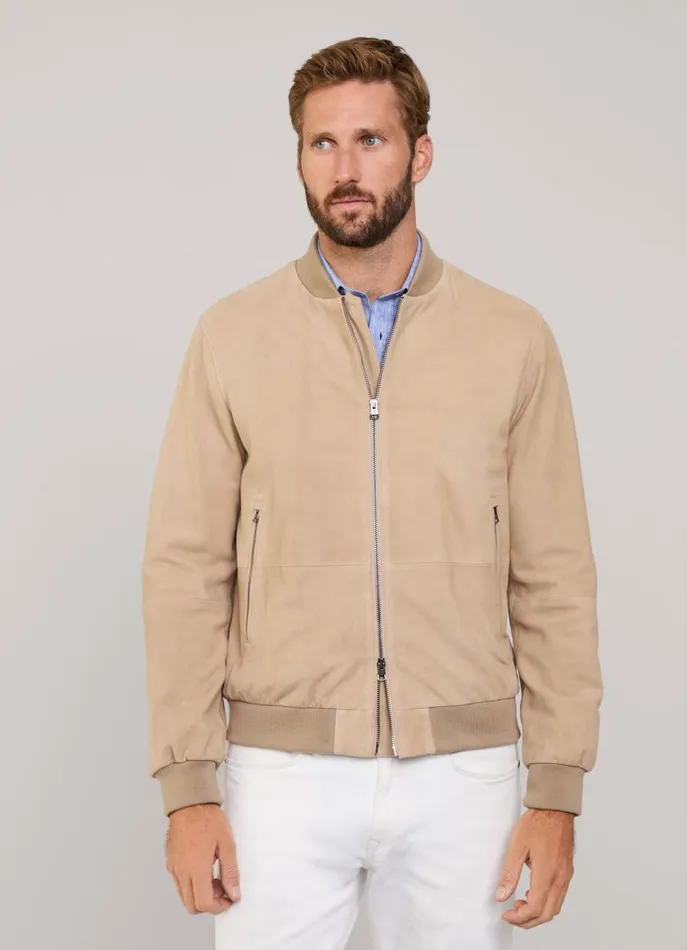 Men Coats and Jackets Faonnable Suede Bomber Jacket Light Beige